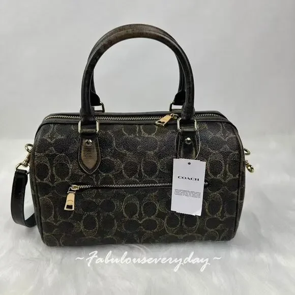 Coach Rowan Satchel Bag Loved Signature Canvas With Charms CDY16 Gold/Brown NWT - Picture 3 of 8